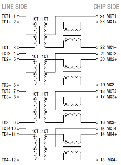 Schematic - Bourns SM51589PEL LAN 10/100/1000 Base-T Transformer